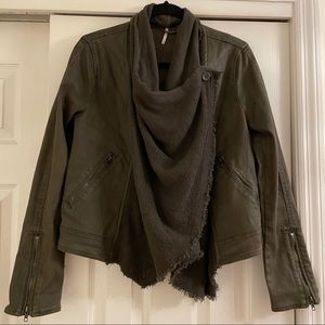 Free People Drape Front Moto Jacket in Olive Green